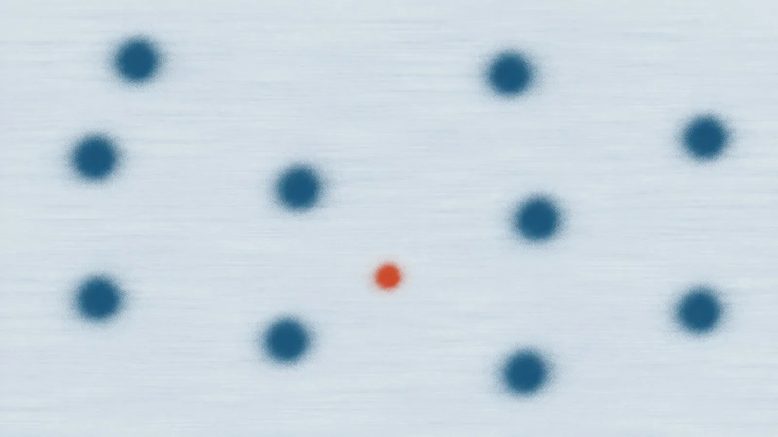 Abstract cover illustration for how online weight management services check you: loose soft blue dots scattered across a pale grey ground with one orange dot below the centre.