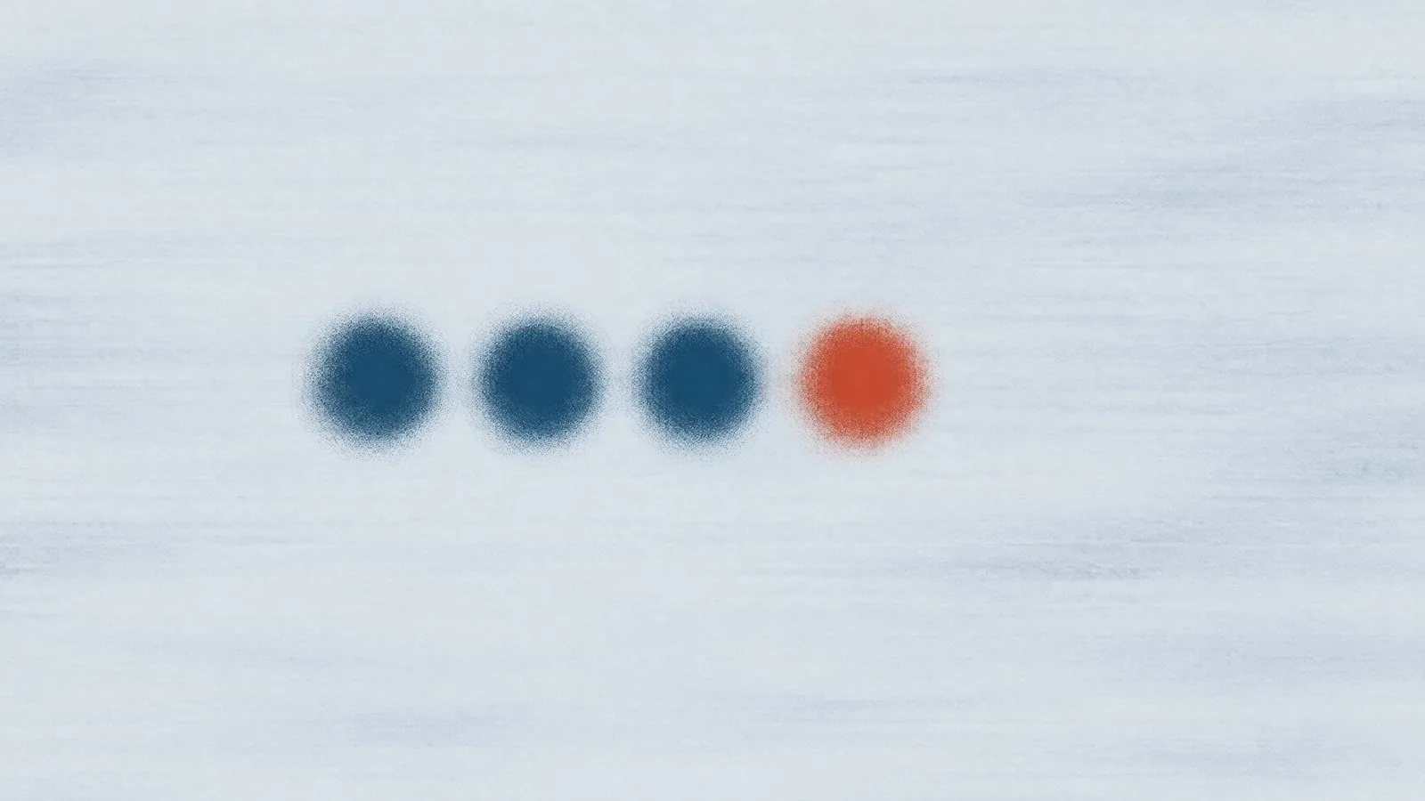 Abstract cover illustration for a list of high-protein foods for weight loss: three soft blue dots and one orange dot in a level row on a pale grey ground.