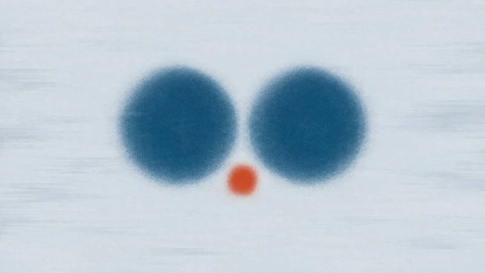 Abstract cover illustration for high-protein lunch and dinner ideas for weight loss: two soft blue discs side by side with a small orange dot beneath them, on a pale grey ground.