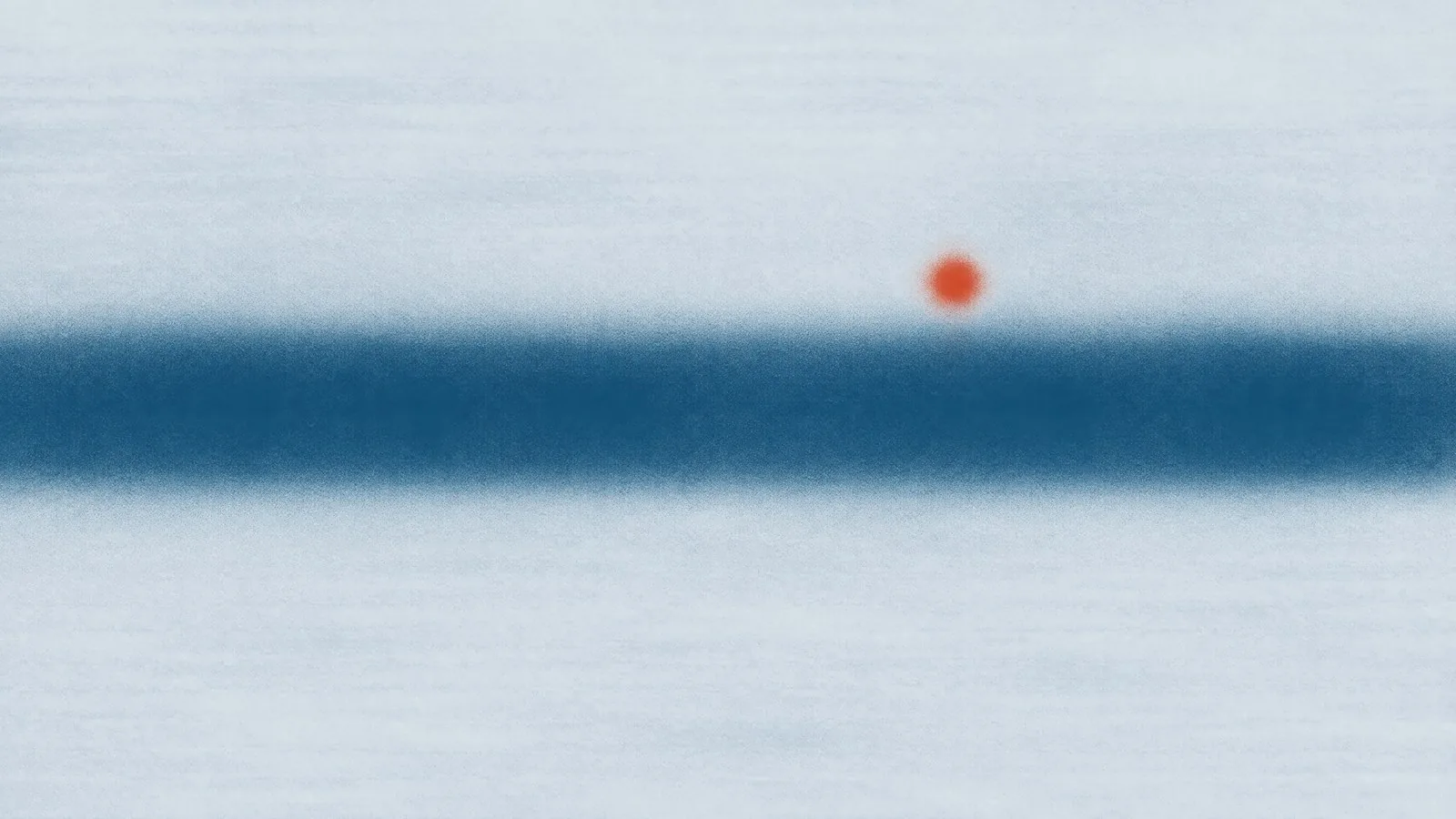 Abstract cover illustration for how long weight-loss treatment continues, maintenance, pausing and stopping: one long level soft blue band across the centre with one small orange dot resting just above it, right of centre, on a pale grey ground.