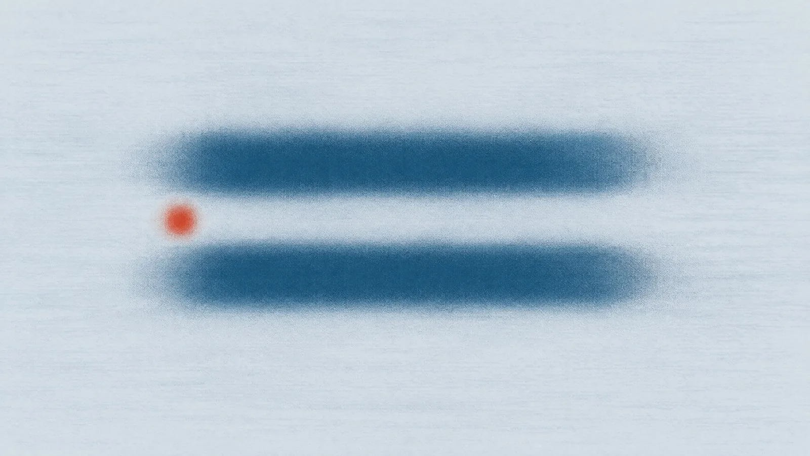 Abstract cover illustration for how much protein to eat when losing weight: two level soft blue bands, one above the other, with a small orange dot between them at the left, on a pale grey ground.