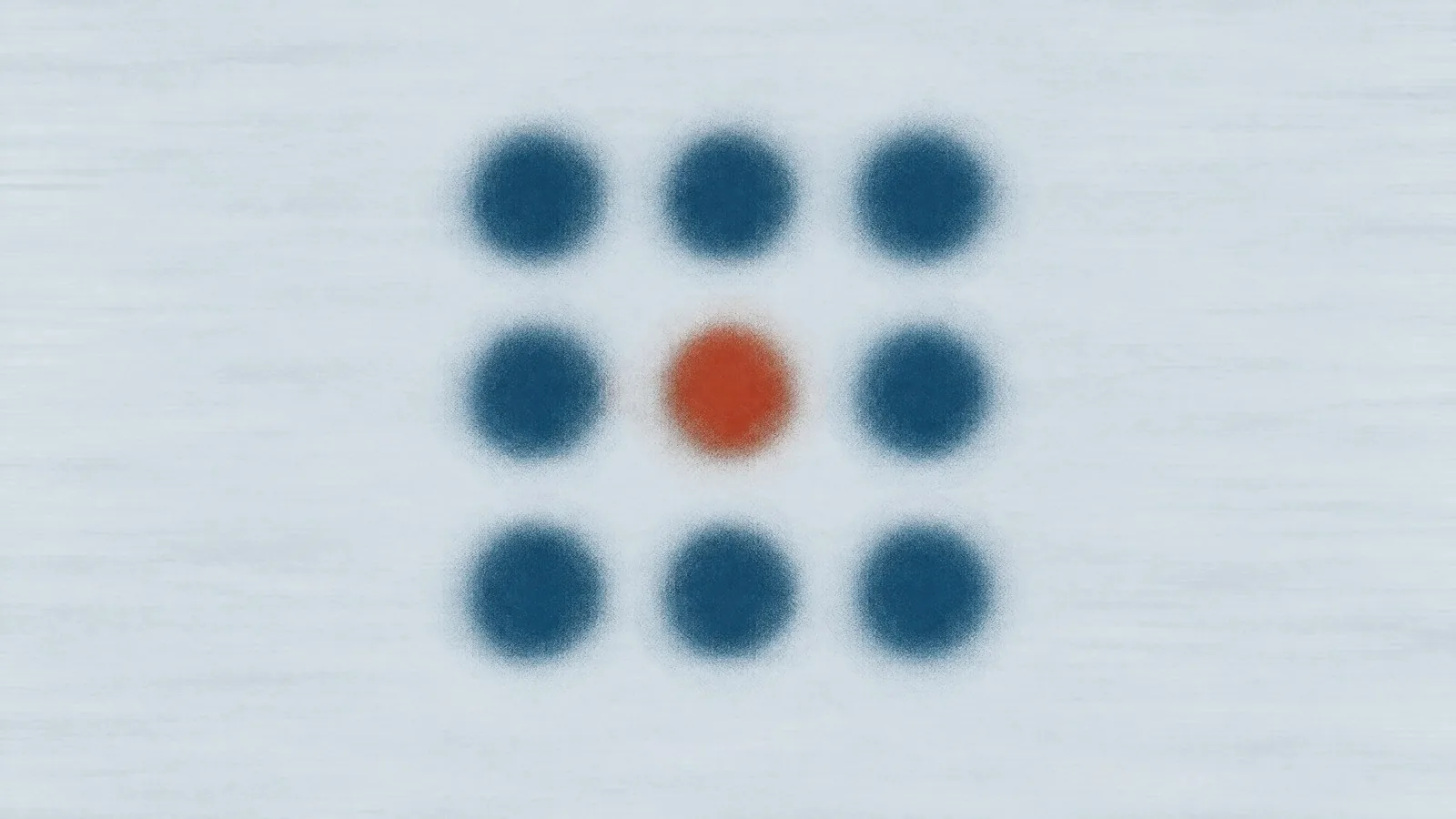 Abstract cover illustration for counting macros: nine soft blue dots in a three-by-three grid on a pale grey ground, with the centre dot in orange.
