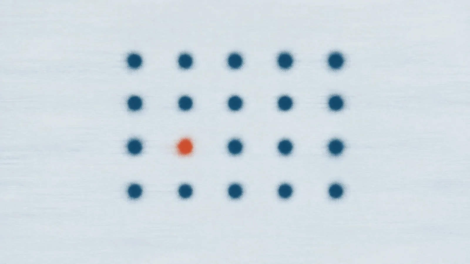 Abstract cover illustration for the macro calculator: a grid of twenty small soft blue dots in four level rows on a pale grey ground, one of them orange.
