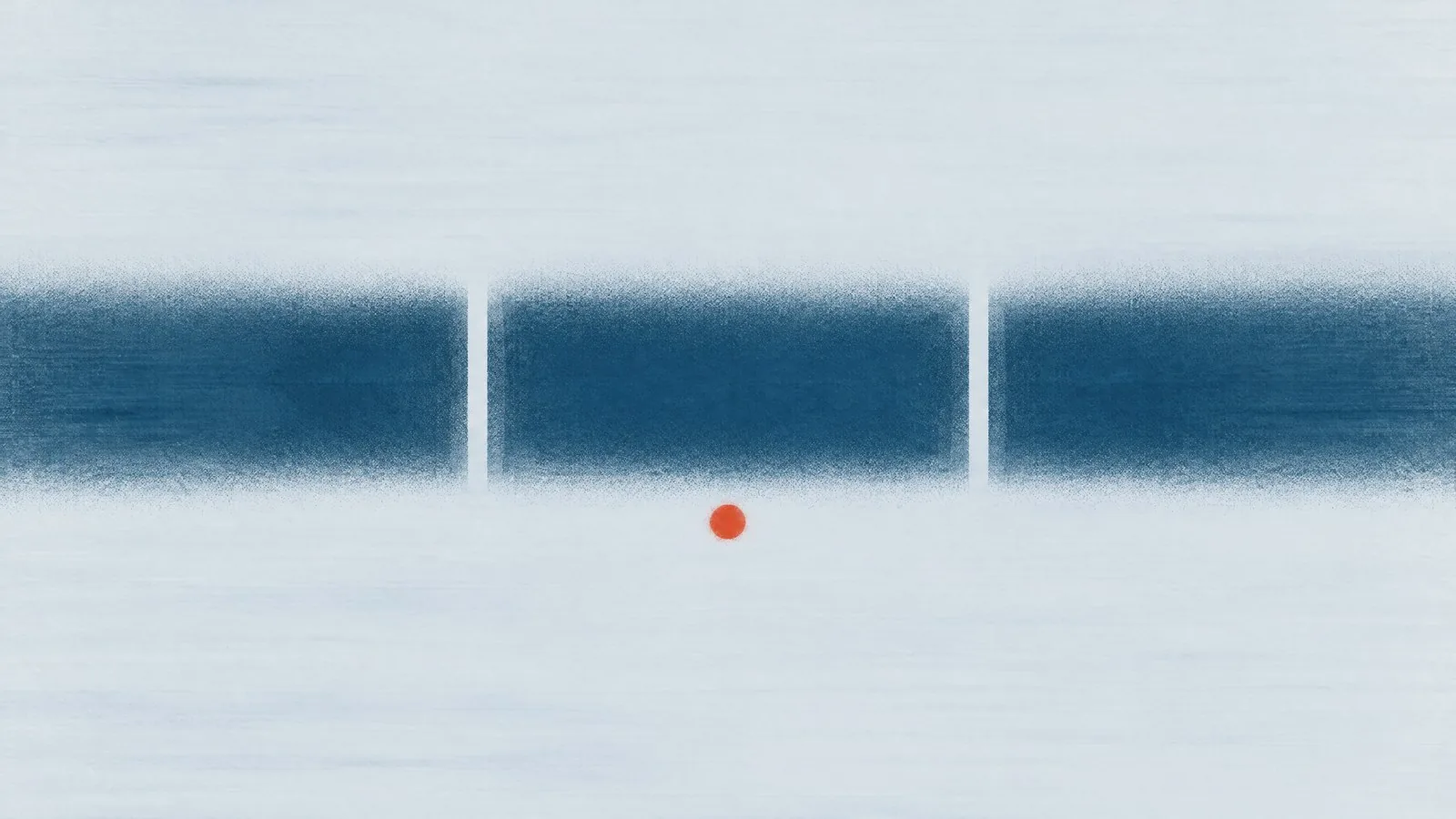 Abstract cover illustration for macro splits and weight loss: one level blue band across a pale grey ground, divided into three equal segments, with one small orange dot below the middle segment.