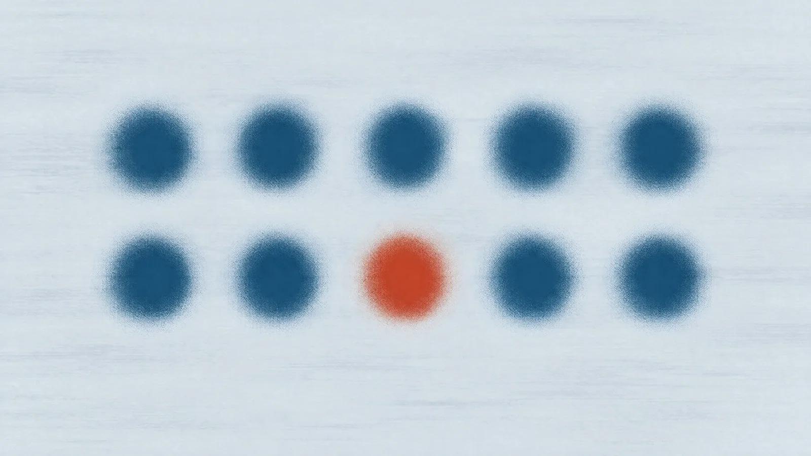 Abstract cover illustration for what a men's health blood test checks: ten soft blue dots in two rows of five, one of them orange, on a pale grey ground.