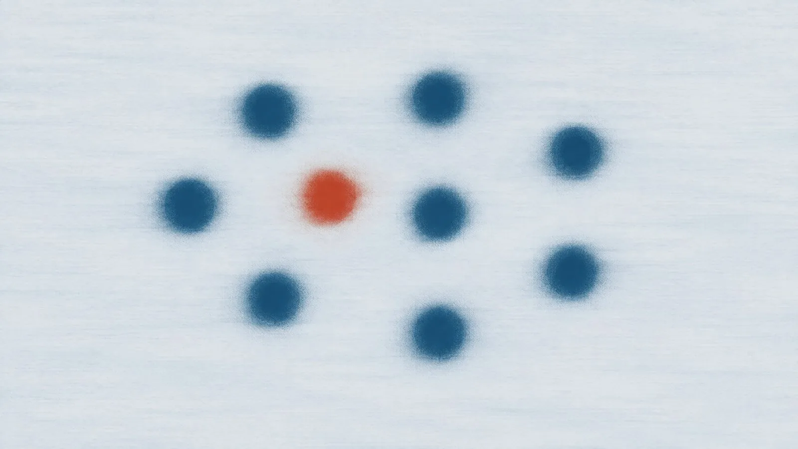 Abstract cover illustration for prediabetes in men: a loose cluster of soft blue dots scattered across a pale grey ground, with a single orange dot inside the group.