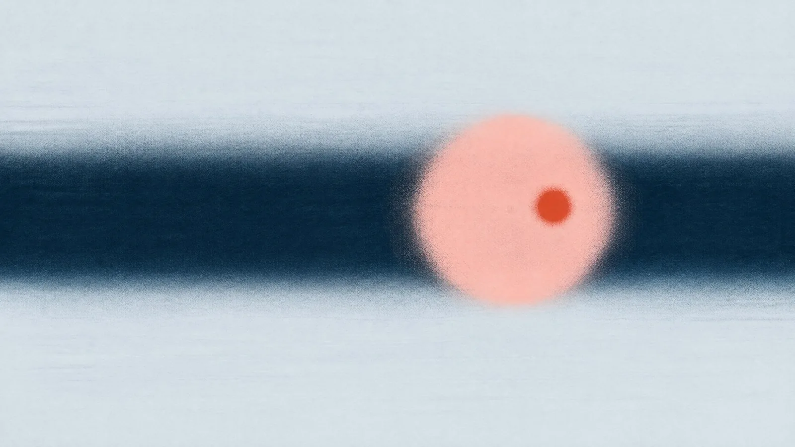 Abstract cover illustration for weight loss and sleep apnoea in men: a pale pink circle resting on a dark navy band, with an orange dot inside the circle.