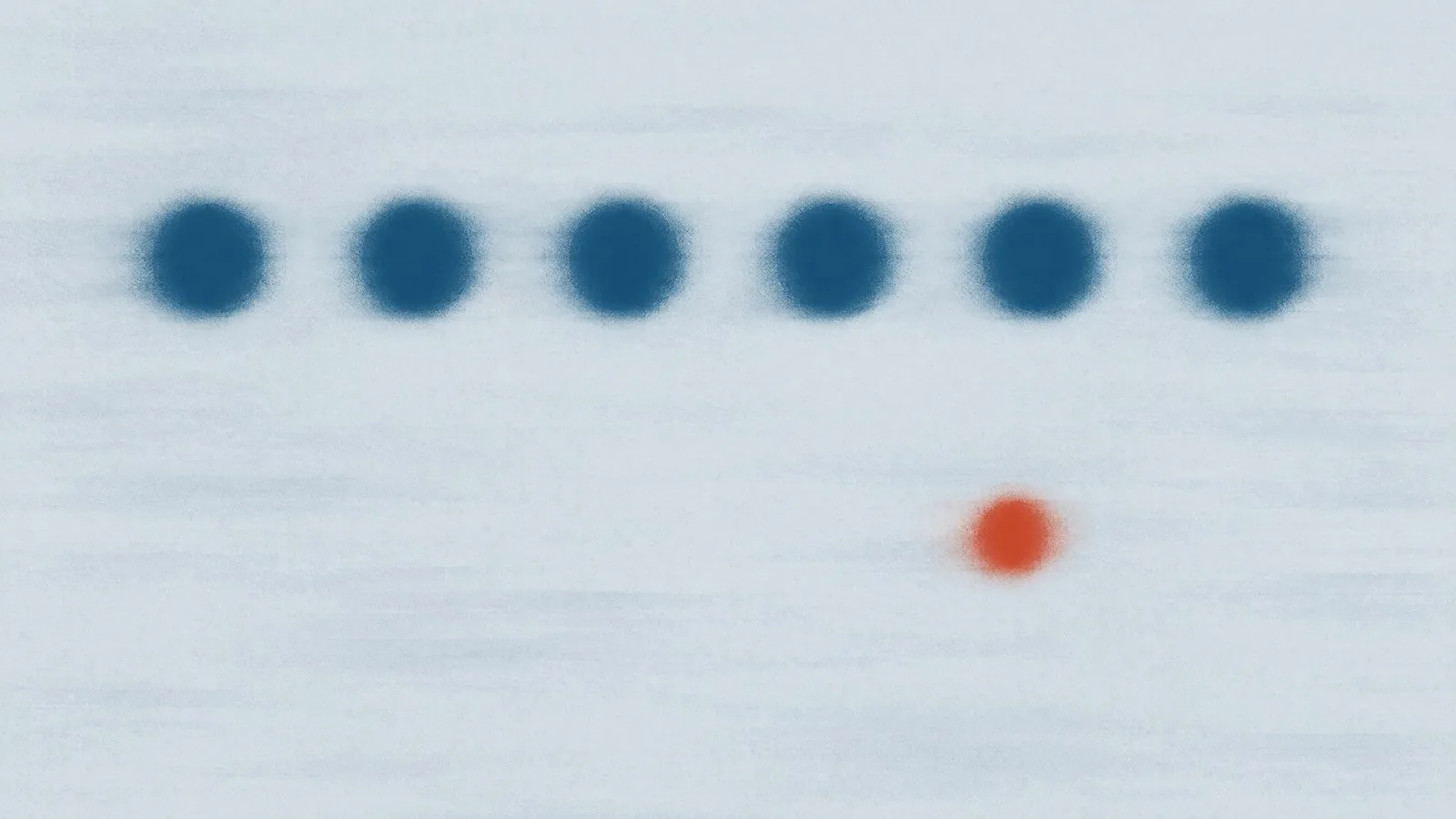 Abstract cover illustration for weight-loss treatment timelines month by month: a level row of six soft blue dots with one small orange dot below it, on a pale grey ground.