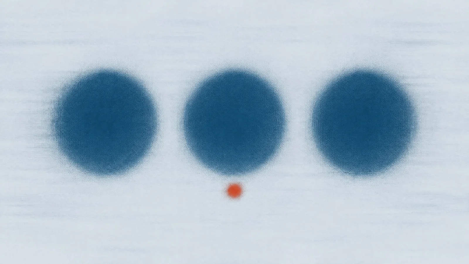 Abstract cover illustration for what macros are: three large soft blue discs in a level row on a pale grey ground, with one small orange dot below the middle disc.